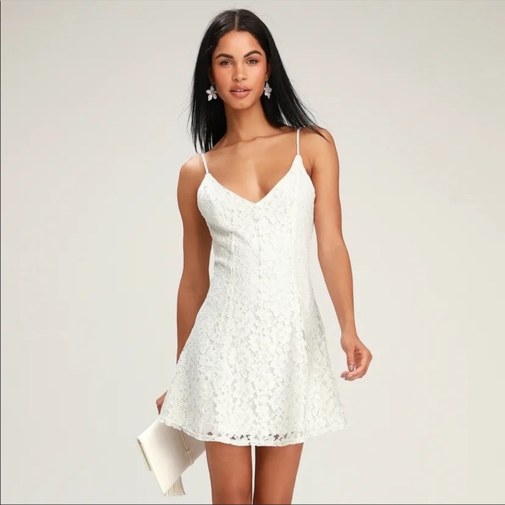 Lulu’s Easy Love White Lace Skater Dress - Bridal Shower, Bachelorette